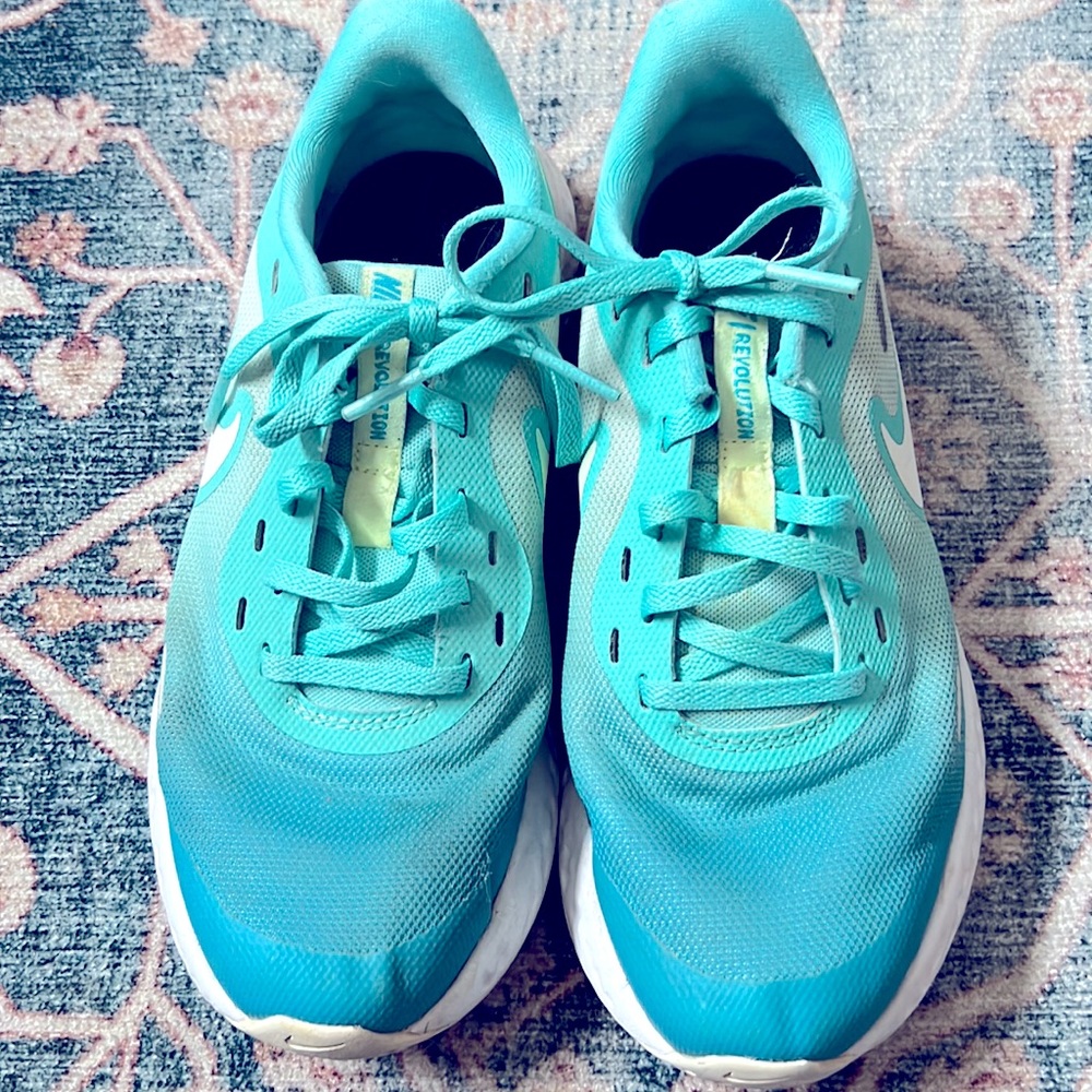 Nike Revolution light blue running shoes kids size 4Y